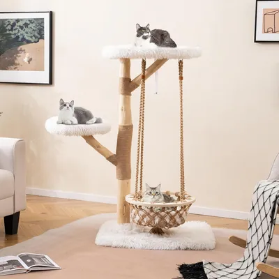 Giantex Arbre à Chat Hamac Balançoire 123CM 4 Niveaux en Poirier