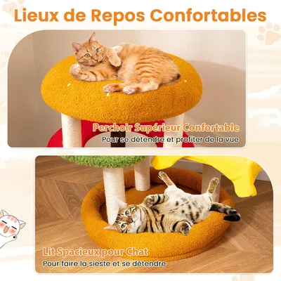 Giantex Arbre à chat Hamburger 117 CM XXL 6 Niveaux avec Perchoir