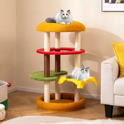 Giantex Hamburger Katzenturm Mit Hängematte Und Sisal-Kratzpfosten Giantex Hamburger Katzenturm Mit Hängematte Und Sisal-Kratzpfosten