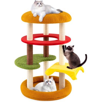 Giantex Arbre à chat Hamburger 117 CM XXL 6 Niveaux avec Perchoir