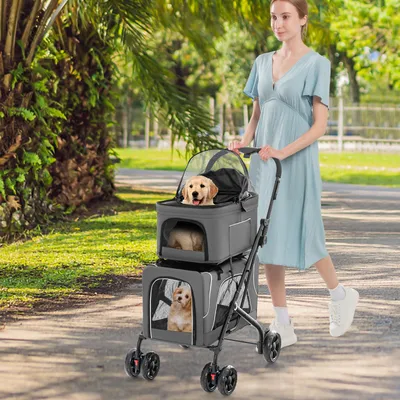 Giantex Poussette Pliable à 2 Niveaux pour Chien Chat 2 Sacs