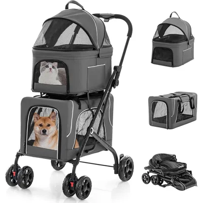 Giantex Poussette Pliable à 2 Niveaux pour Chien Chat 2 Sacs