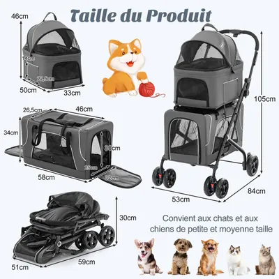Giantex Poussette Pliable à 2 Niveaux pour Chien Chat 2 Sacs