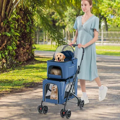 Giantex Poussette Pliable à 2 Niveaux pour Chien Chat 2 Sacs Giantex Poussette Pliable à 2 Niveaux pour Chien Chat 2 Sacs