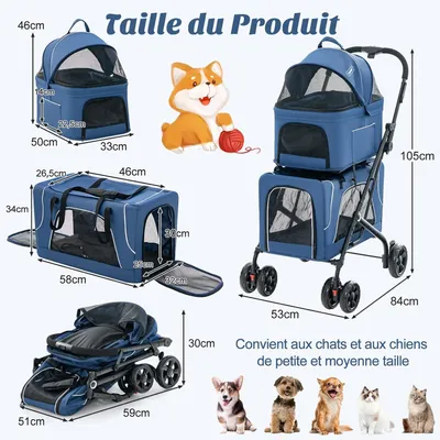 Giantex Poussette Pliable à 2 Niveaux pour Chien Chat 2 Sacs Giantex Poussette Pliable à 2 Niveaux pour Chien Chat 2 Sacs