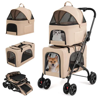 Giantex Zweistöckiger Klappbarer Tiertransportwagen Mit 2 Taschen Giantex Zweistöckiger Klappbarer Tiertransportwagen Mit 2 Taschen