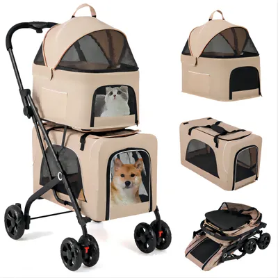 Giantex Poussette Pliable à 2 Niveaux pour Chien Chat 2 Sacs