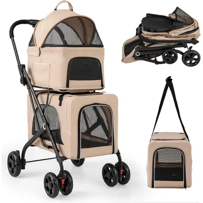 Giantex Poussette Pliable à 2 Niveaux pour Chien Chat 2 Sacs