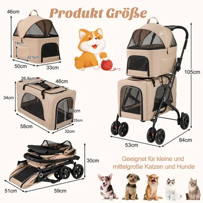 Giantex Zweistöckiger Klappbarer Tiertransportwagen Mit 2 Taschen Giantex Zweistöckiger Klappbarer Tiertransportwagen Mit 2 Taschen