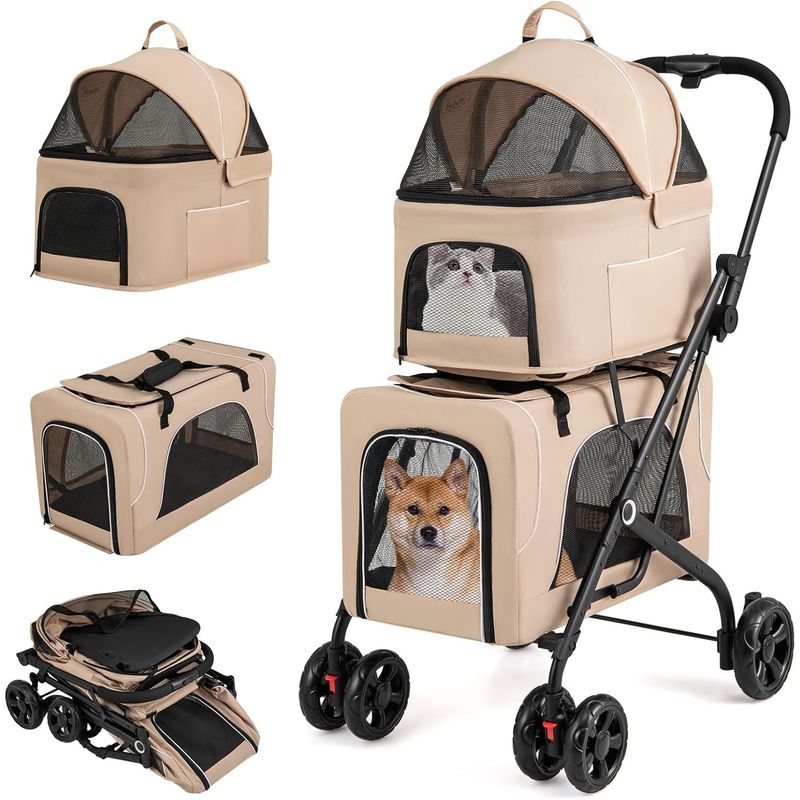 Giantex Zweistöckiger Klappbarer Tiertransportwagen Mit 2 Taschen