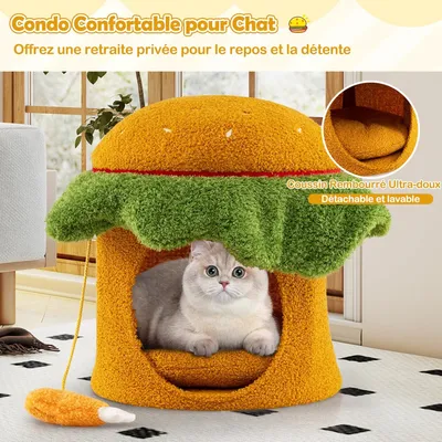 Giantex Arbre à chat Hamburger avec perchoir supérieur rembourré et hamac