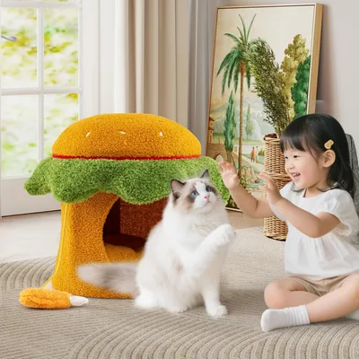 Giantex Arbre à chat Hamburger avec perchoir supérieur rembourré et hamac