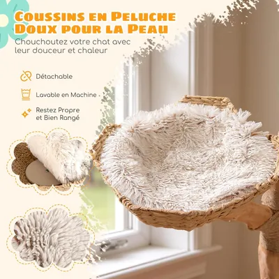 Giantex Arbre a Chat Bois massif, 2 paniers en rotin, boule suspendue