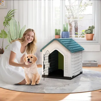 Giantex Niche pour Chien Extérieur 67×52×60CM,Porte Grillagée,Toit Incliné