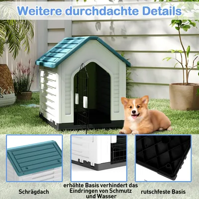 Giantex Wetterfeste Hundehütte Mit Gittertür Erhöhtem Boden Und Belüftung