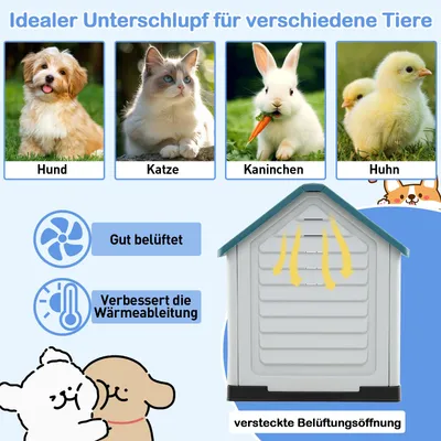 Giantex Wetterfeste Hundehütte Mit Gittertür Erhöhtem Boden Und Belüftung