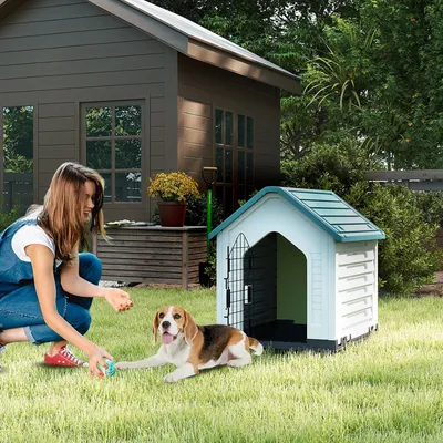 Giantex Niche pour Chien Extérieur 67×52×60CM,Porte Grillagée,Toit Incliné