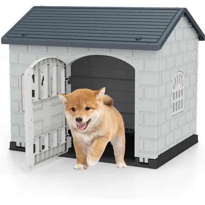 Giantex Niche pour Chien Extérieur,Porte,3 Fenêtres,Toit Incliné