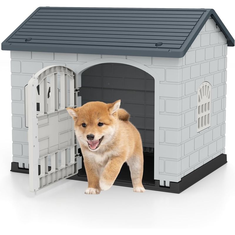 Giantex Niche pour Chien Extérieur,Porte,3 Fenêtres,Toit Incliné