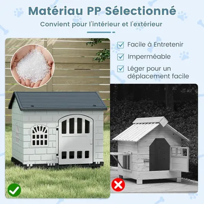 Giantex Niche pour Chien Extérieur,Porte,3 Fenêtres,Toit Incliné