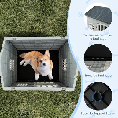 Giantex Niche pour Chien Extérieur,Porte,3 Fenêtres,Toit Incliné