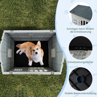 Giantex Hundehütte Für Den Außenbereich, Tür, 3 Fenster, Schräges Dach