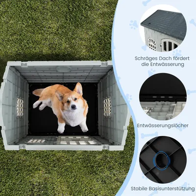 Giantex Hundehütte Für Den Außenbereich, Tür, 3 Fenster, Schräges Dach Giantex Hundehütte Für Den Außenbereich, Tür, 3 Fenster, Schräges Dach