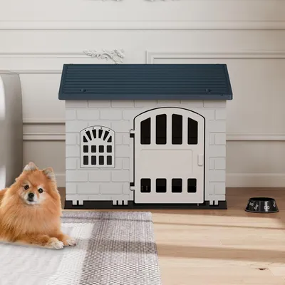 Giantex Niche pour Chien Extérieur,Porte,3 Fenêtres,Toit Incliné