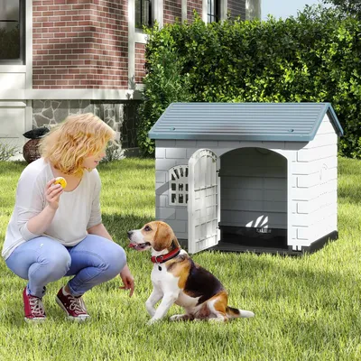 Giantex Niche pour Chien Extérieur,Porte,3 Fenêtres,Toit Incliné