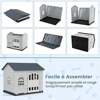 Giantex Niche pour Chien Extérieur,Porte,3 Fenêtres,Toit Incliné