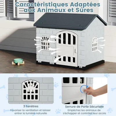 Giantex Niche pour Chien Extérieur,Porte,3 Fenêtres,Toit Incliné