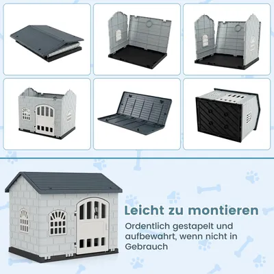 Giantex Hundehütte Für Den Außenbereich, Tür, 3 Fenster, Schräges Dach Giantex Hundehütte Für Den Außenbereich, Tür, 3 Fenster, Schräges Dach