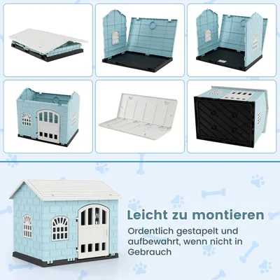 Giantex Hundehütte Für Den Außenbereich, Tür, 3 Fenster, Schräges Dach