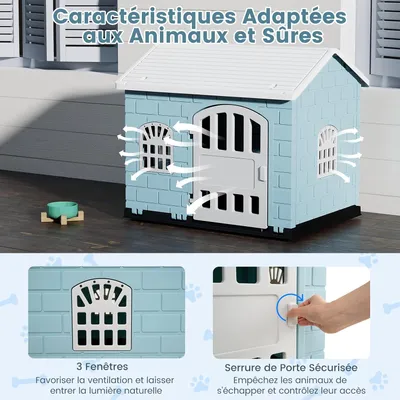 Giantex Niche pour Chien Extérieur,Porte,3 Fenêtres,Toit Incliné