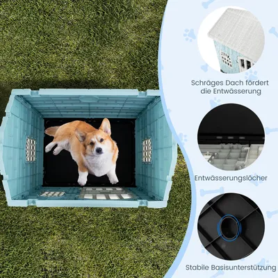 Giantex Hundehütte Für Den Außenbereich, Tür, 3 Fenster, Schräges Dach