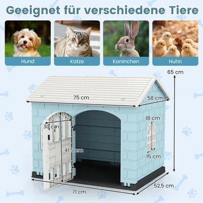 Giantex Hundehütte Für Den Außenbereich, Tür, 3 Fenster, Schräges Dach