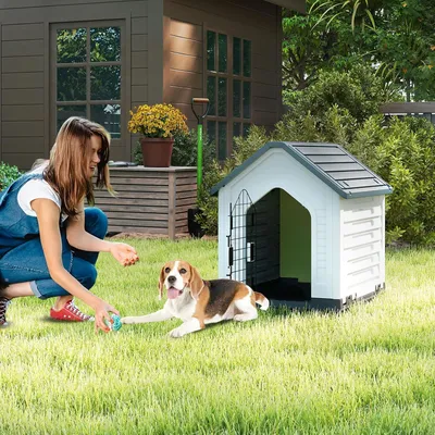 Giantex Niche pour Chien Extérieur 67×52×60CM,Porte Grillagée,Toit Incliné