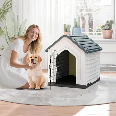 Giantex Niche pour Chien Extérieur 67×52×60CM,Porte Grillagée,Toit Incliné