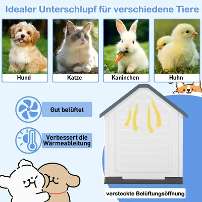 Giantex Wetterfeste Hundehütte Mit Gittertür Erhöhtem Boden Und Belüftung