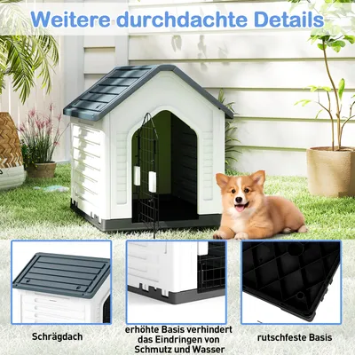 Giantex Wetterfeste Hundehütte Mit Gittertür Erhöhtem Boden Und Belüftung