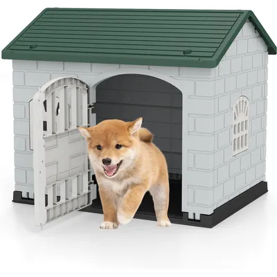Giantex Niche pour Chien Extérieur,Porte,3 Fenêtres,Toit Incliné
