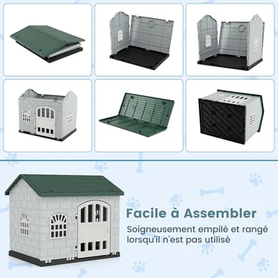 Giantex Niche pour Chien Extérieur,Porte,3 Fenêtres,Toit Incliné