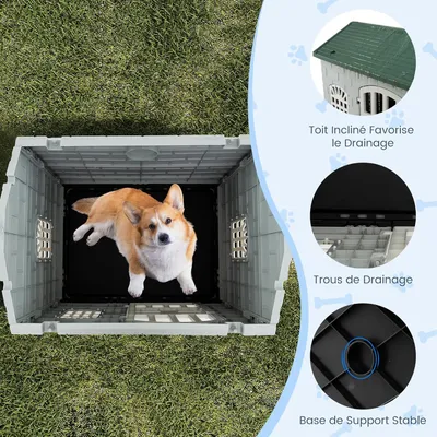 Giantex Niche pour Chien Extérieur,Porte,3 Fenêtres,Toit Incliné