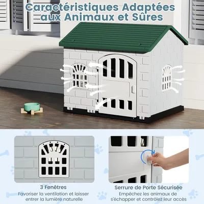 Giantex Niche pour Chien Extérieur,Porte,3 Fenêtres,Toit Incliné