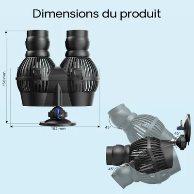 SunSun JVP-202A Pompe de brassage double Wavemaker, 12000 l/h 24 W, fixatio
