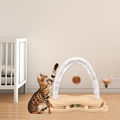 Griffoir en bois pour chat avec piste à billes rotative, jouet interactif