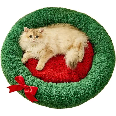 KPYTE Alfombra redonda y suave para gatos con temática navideña