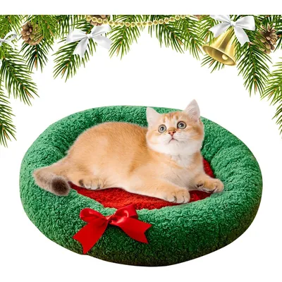 KPYTE Alfombra redonda y suave para gatos con temática navideña