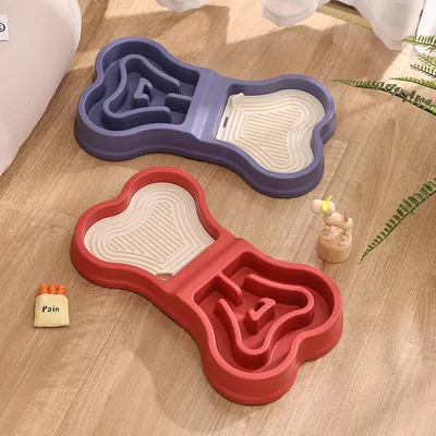 Bol distributeur de nourriture lente à double usage en forme d'os