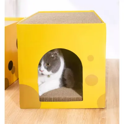 KPYTE Caja de queso, rascador para gatos, casa de cartón